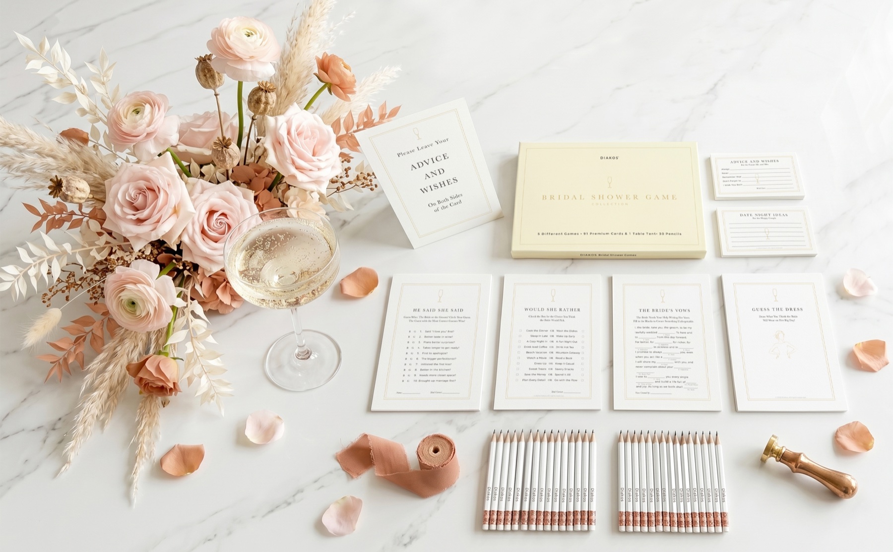 Diakos champagne gold bridal shower game cards